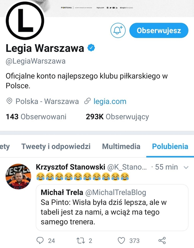 Ten wpis polubił OFICJALNY profil Legii na Twitterze... :D